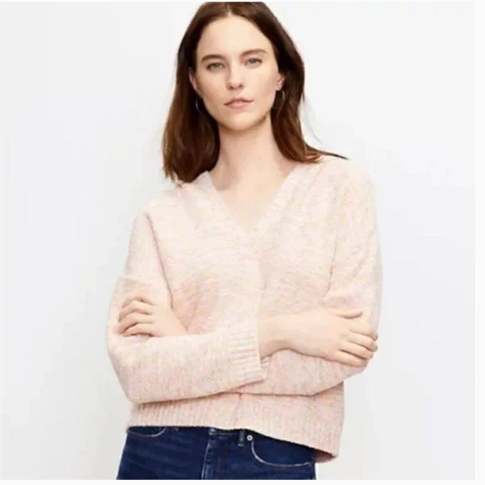 Loft Marled Hoodie Sweater Pastel Pink Medium SWT
